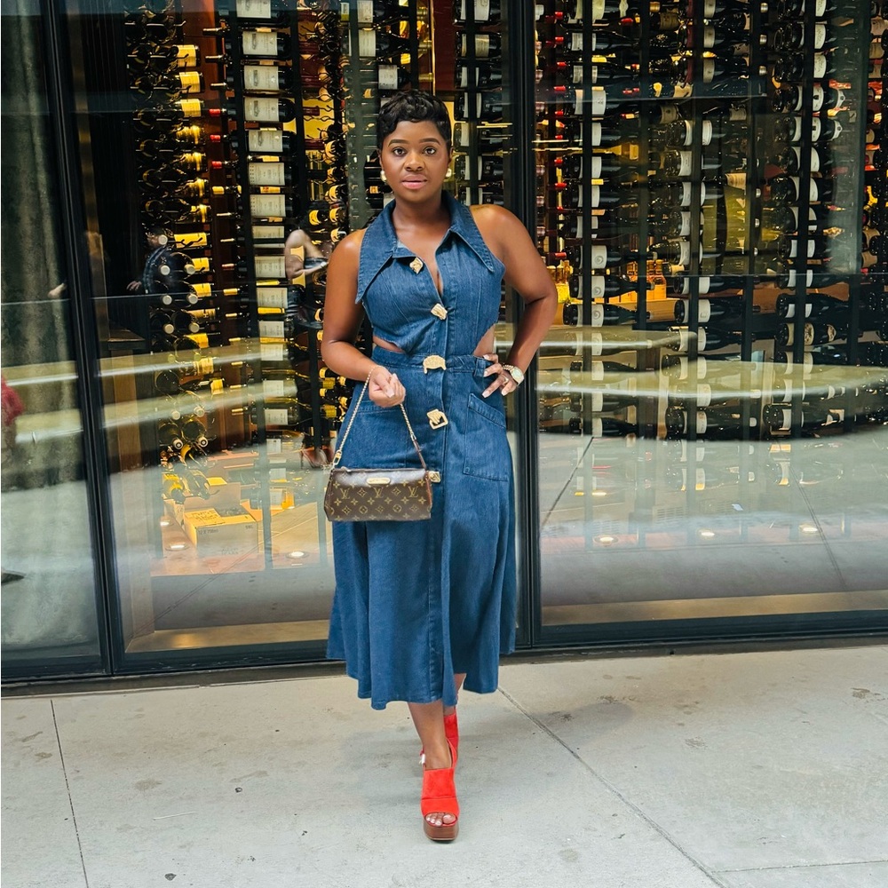 Denim Dress with gold buttons